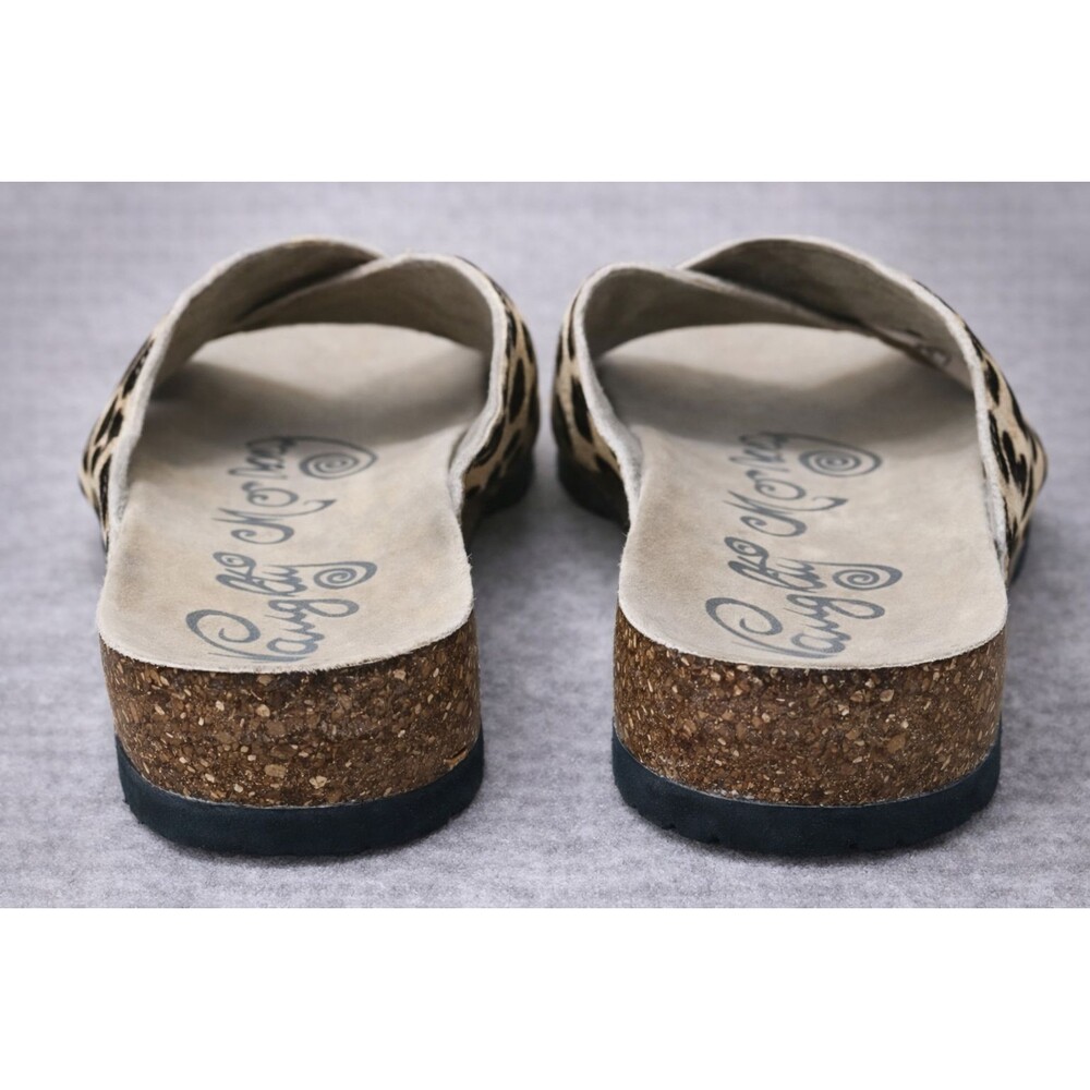 Leopard Pony Hair Sandals Womens 8.5 Criss Cross Slip On Boho - Picture 5 of 8